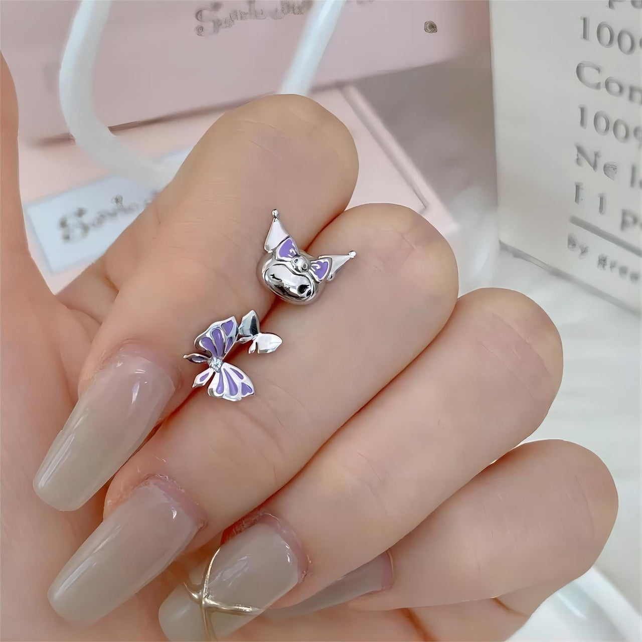 Sanrio Hello Kitty Kuromi Butterfly Drop Bead Purple Earrings