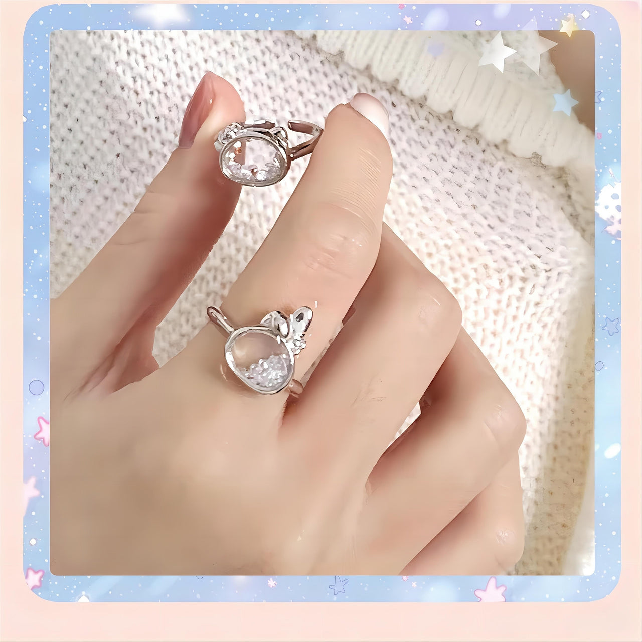 Sanrio Family Movable Crystal Filled Sterling Silver Ring - ArtGalleryZen