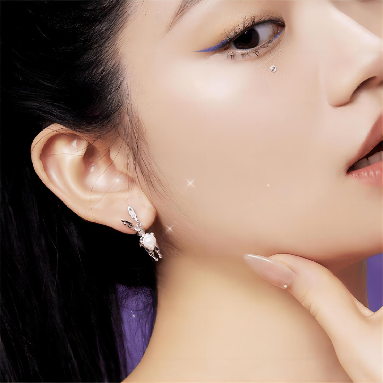 Silver Moon Light Rabbit Pearl Earrings - ArtGalleryZen