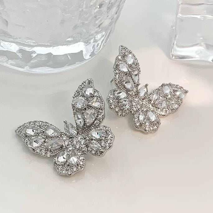 Sparkling Chunky CZ Inlaid Butterfly Stud Earrings - ArtGalleryZen