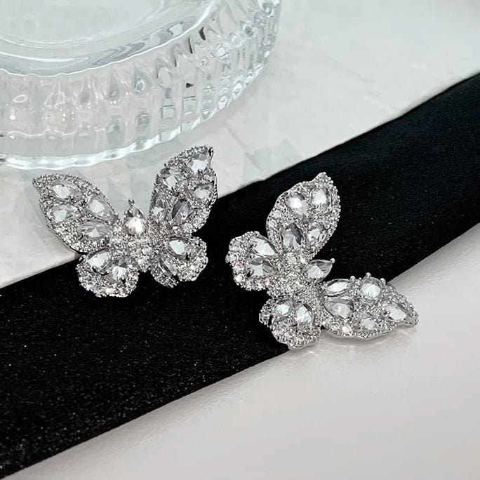 Sparkling Chunky CZ Inlaid Butterfly Stud Earrings - ArtGalleryZen