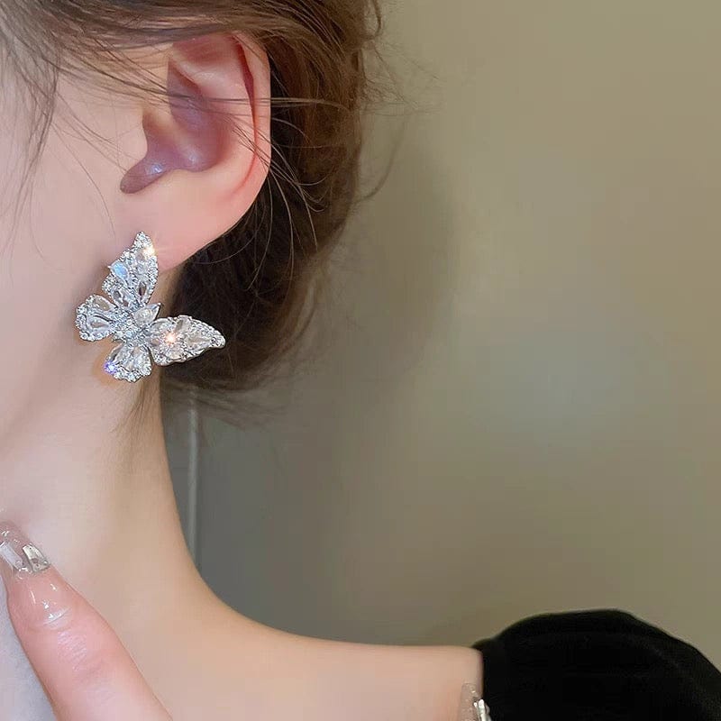 Sparkling Chunky CZ Inlaid Butterfly Stud Earrings - ArtGalleryZen