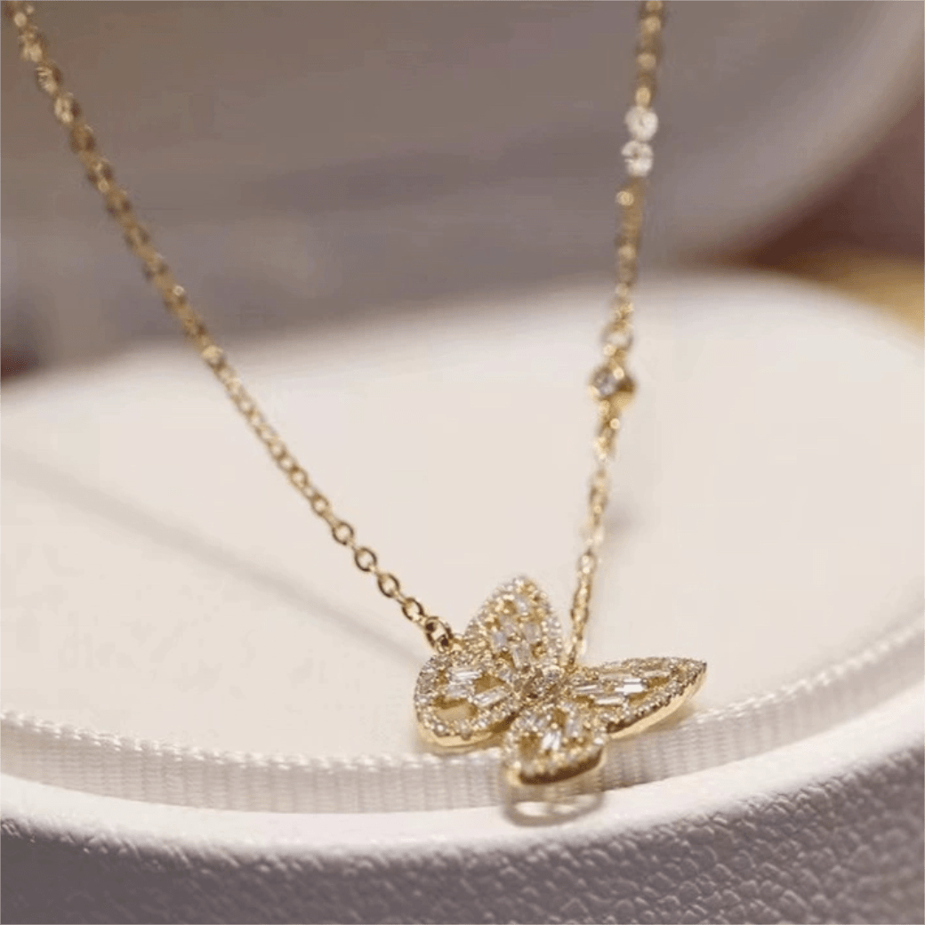 Sparkling Crystal Rhinestone Inlaid Hollow Butterfly Necklace - ArtGalleryZen