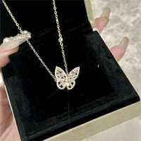 Thumbnail for Sparkling Crystal Rhinestone Inlaid Hollow Butterfly Necklace - ArtGalleryZen