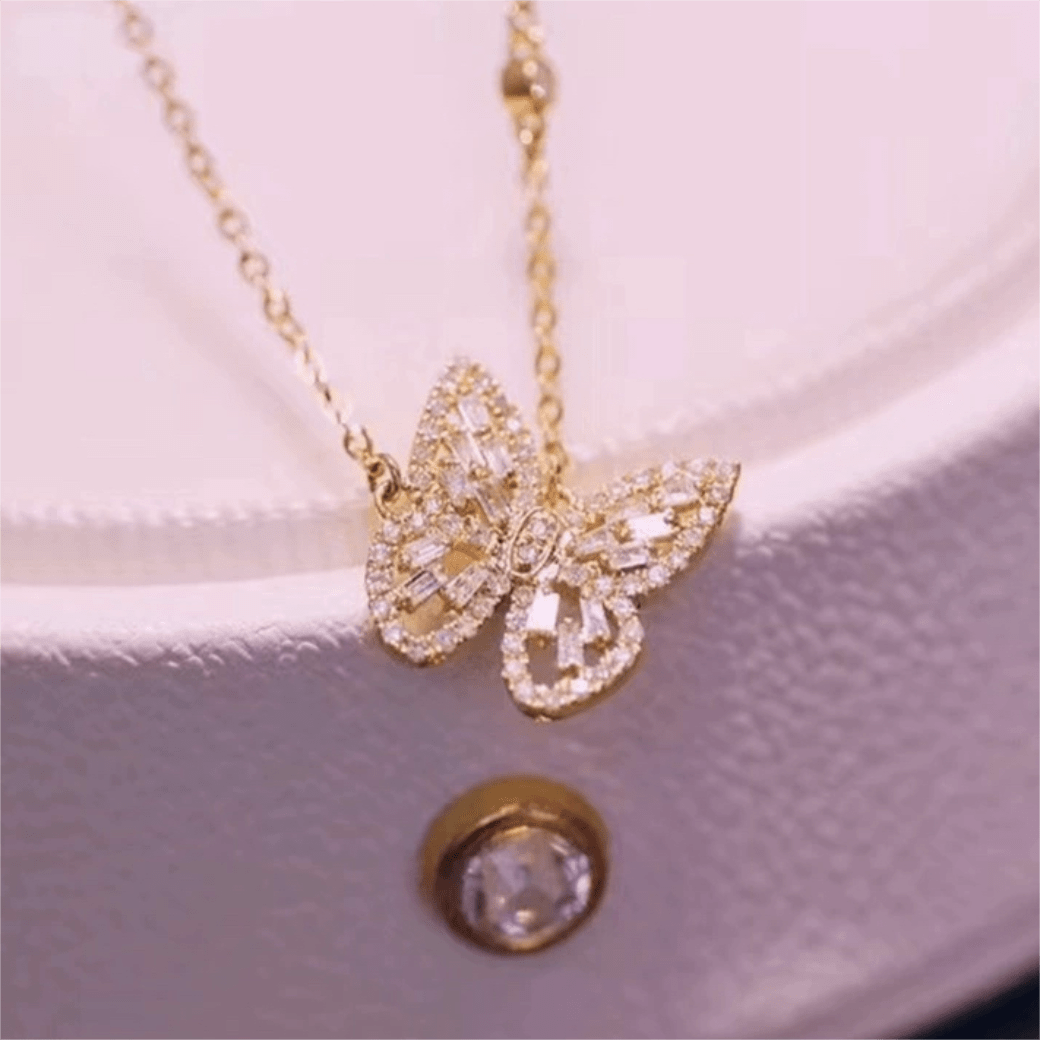 Sparkling Crystal Rhinestone Inlaid Hollow Butterfly Necklace - ArtGalleryZen