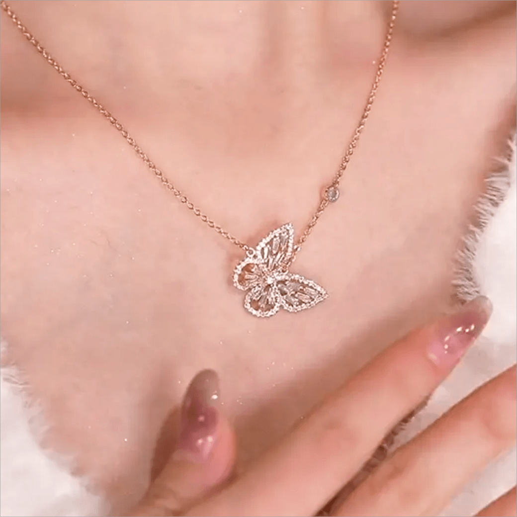 Sparkling Crystal Rhinestone Inlaid Hollow Butterfly Necklace - ArtGalleryZen