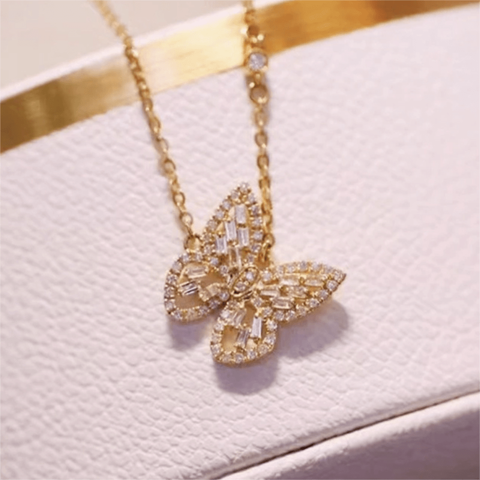 Sparkling Crystal Rhinestone Inlaid Hollow Butterfly Necklace - ArtGalleryZen
