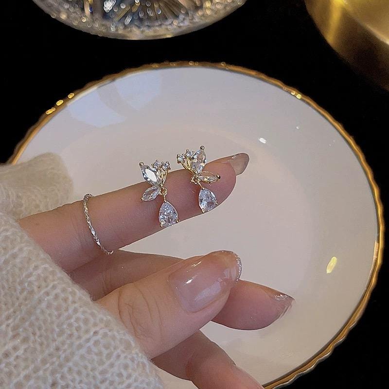 Sparkling CZ Inlaid Butterfly Waterdrop Dangle Earrings - ArtGalleryZen
