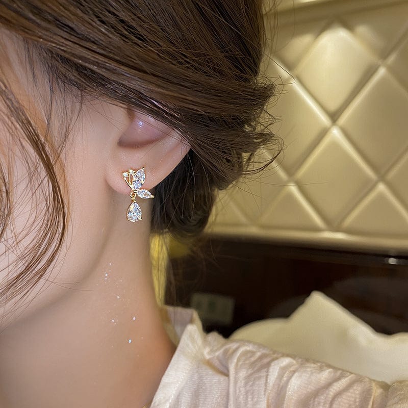 Sparkling CZ Inlaid Butterfly Waterdrop Dangle Earrings - ArtGalleryZen