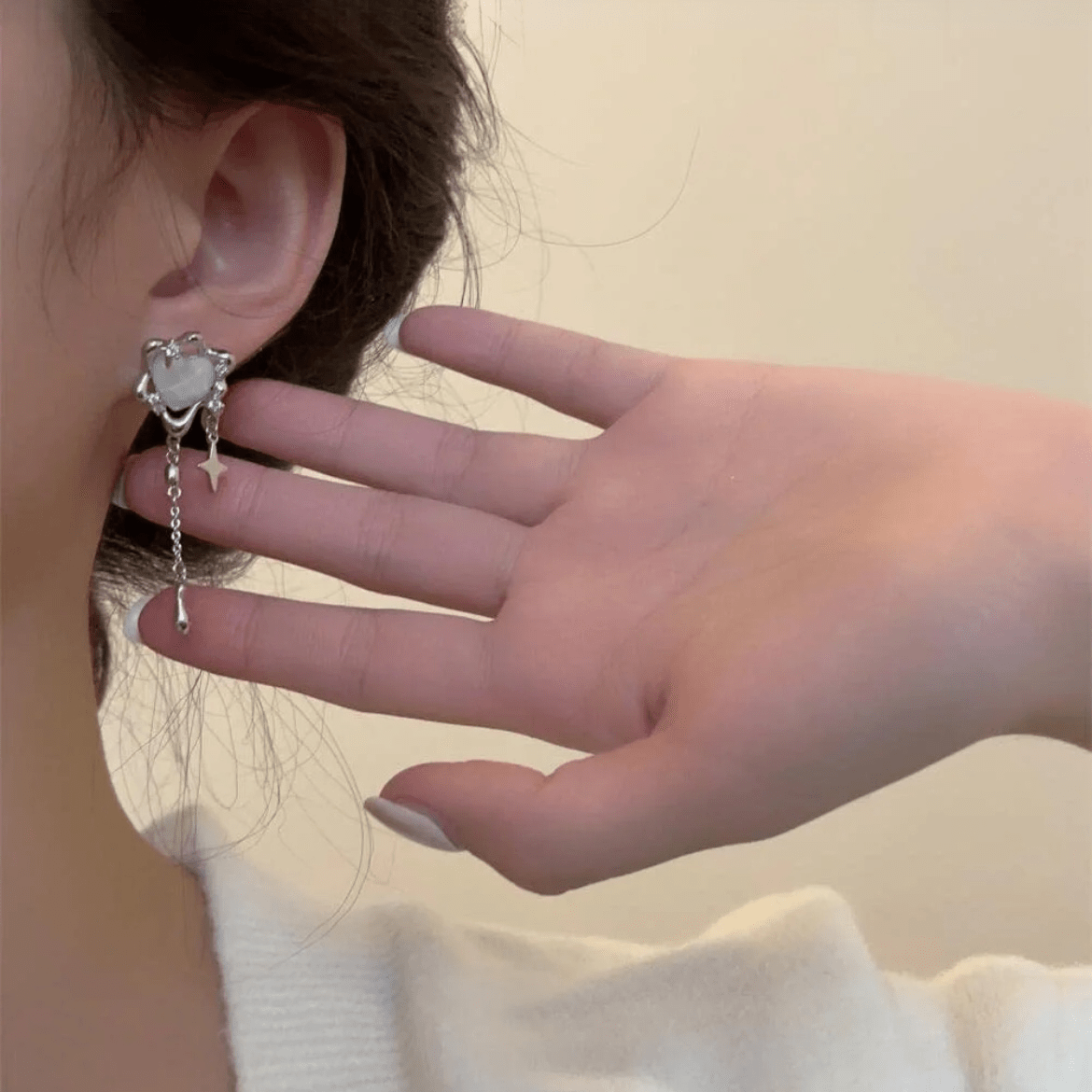 Sparkling Irregular Heart Star Tassel Chain Earrings - ArtGalleryZen