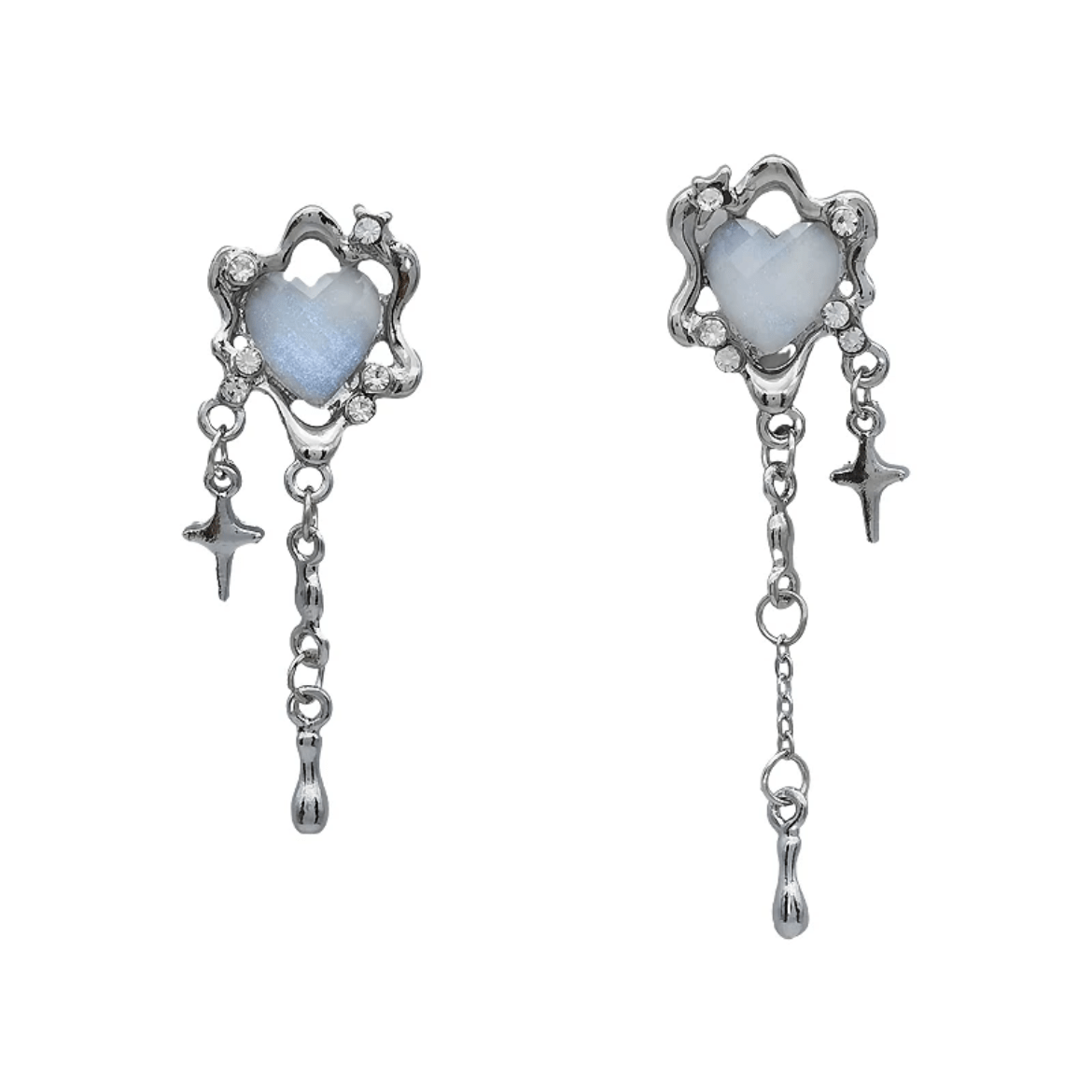 Sparkling Irregular Heart Star Tassel Chain Earrings - ArtGalleryZen