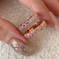 Thumbnail for Sparkling Pink CZ Inlaid Rose Gold Plated Stackable Ring Set - ArtGalleryZen