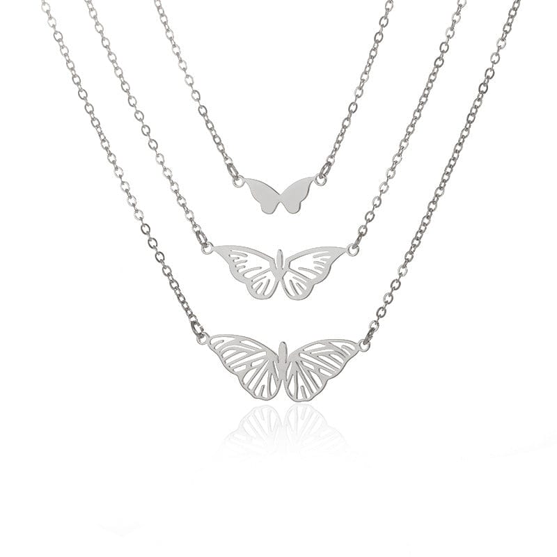 Stainless Steel 3 Pieces Butterfly Necklace Set - ArtGalleryZen
