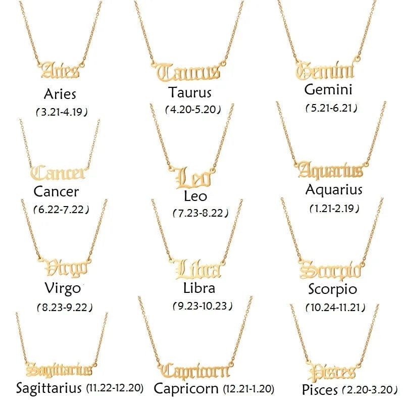 Stainless Steel Constellation Zodiac Astrology Letter Pendant Necklace - ArtGalleryZen