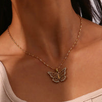 Thumbnail for Stainless Steel CZ Inlaid Gold Filled Hollowed-out Butterfly Necklace - ArtGalleryZen