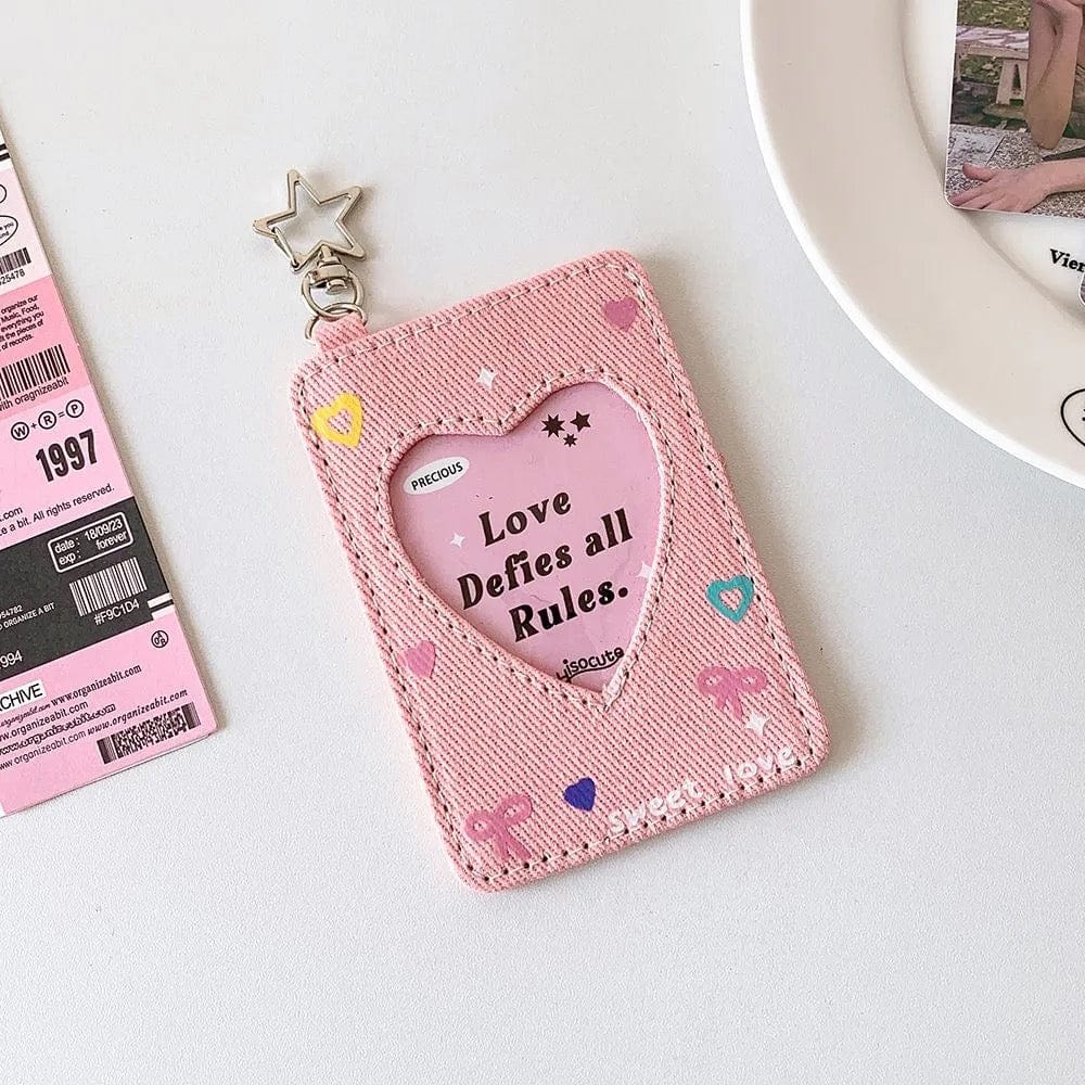 Starlight Heart Denim Kpop Keychain Photocard Holder - ArtGalleryZen