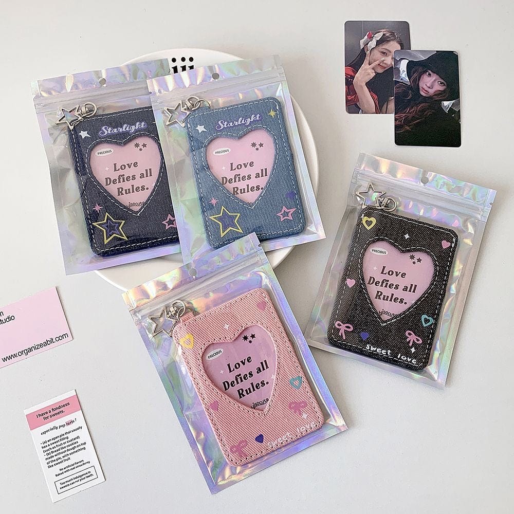 Starlight Heart Denim Kpop Keychain Photocard Holder - ArtGalleryZen