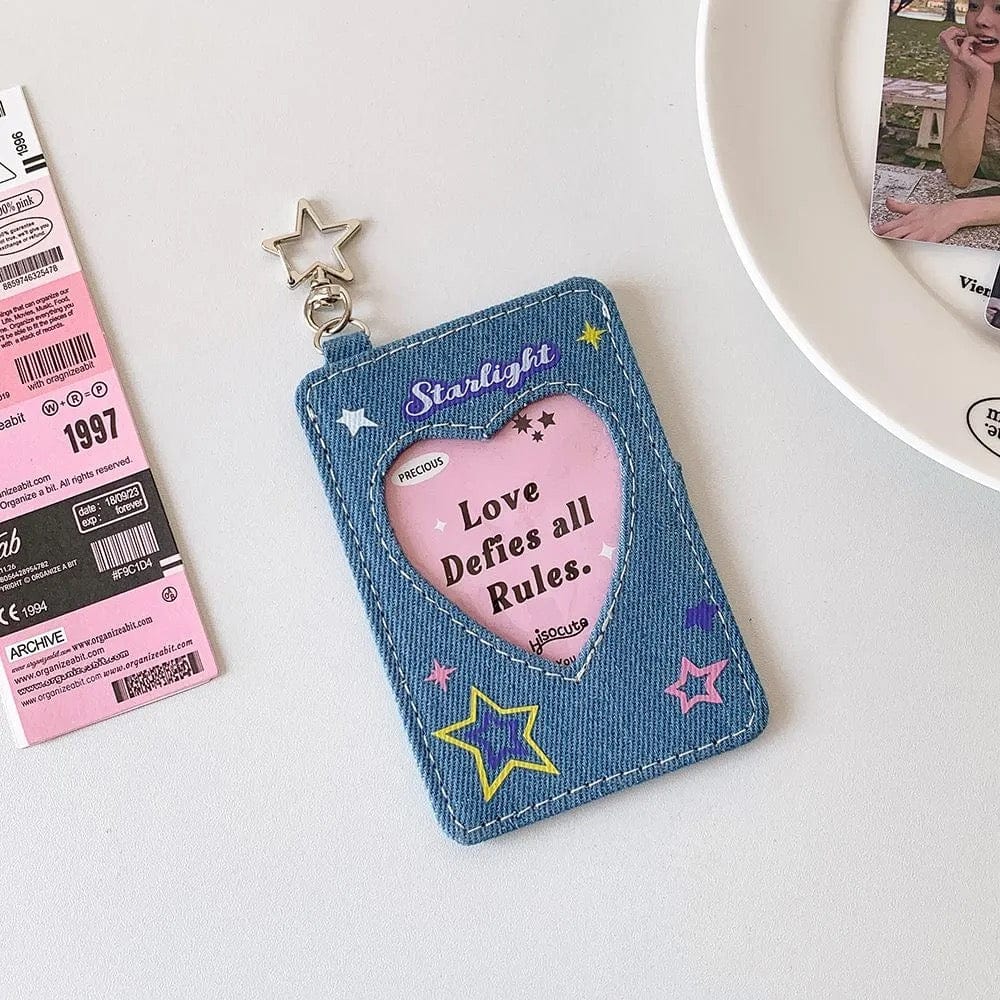 Starlight Heart Denim Kpop Keychain Photocard Holder - ArtGalleryZen