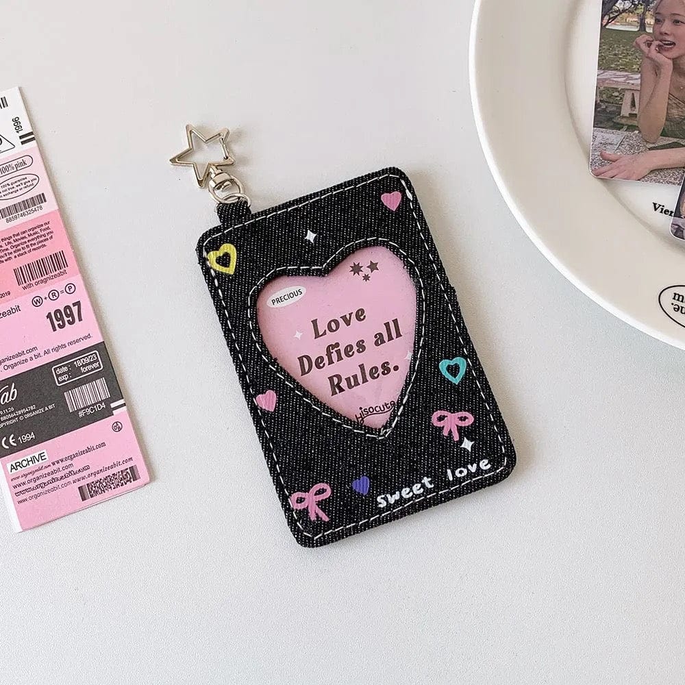 Starlight Heart Denim Kpop Keychain Photocard Holder - ArtGalleryZen