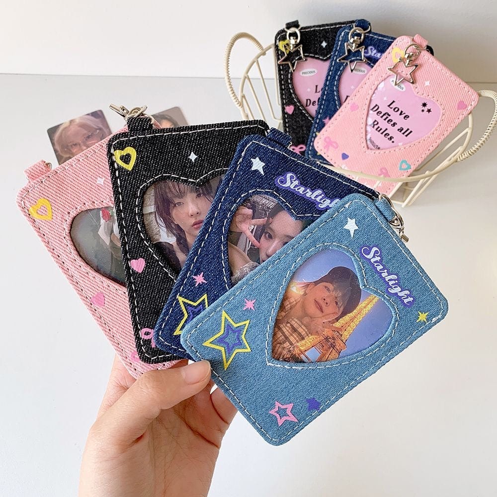 Starlight Heart Denim Kpop Keychain Photocard Holder - ArtGalleryZen