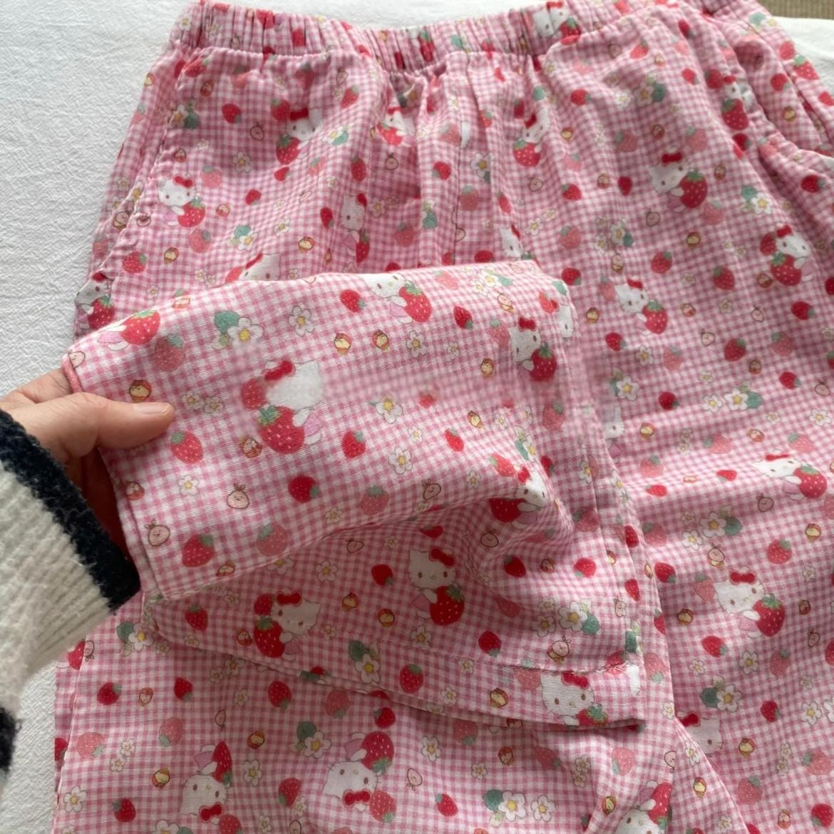 Strawberry Hello Kitty Cotton Pajama Pants - ArtGalleryZen