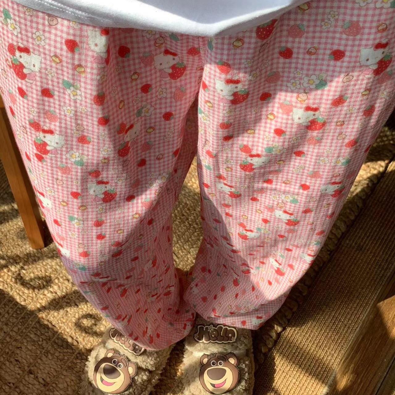 Strawberry Hello Kitty Cotton Pajama Pants - ArtGalleryZen