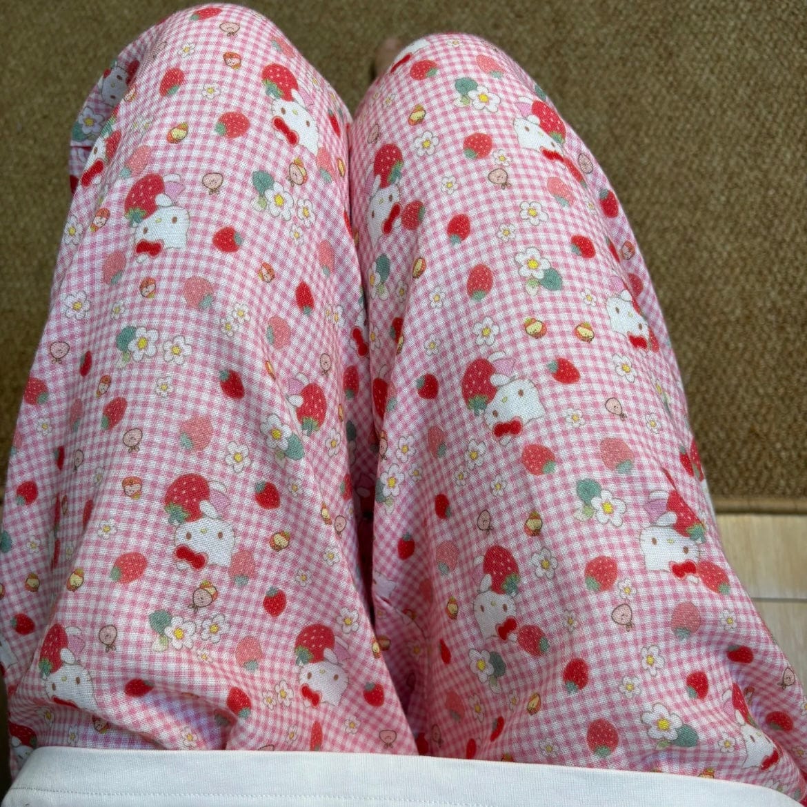Strawberry Hello Kitty Cotton Pajama Pants - ArtGalleryZen