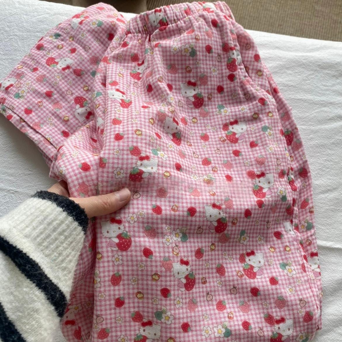 Strawberry Hello Kitty Cotton Pajama Pants - ArtGalleryZen
