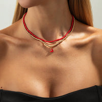 Thumbnail for Stylish 2pcs Enamel Heart Pendant Seed Beaded Necklace Set - ArtGalleryZen