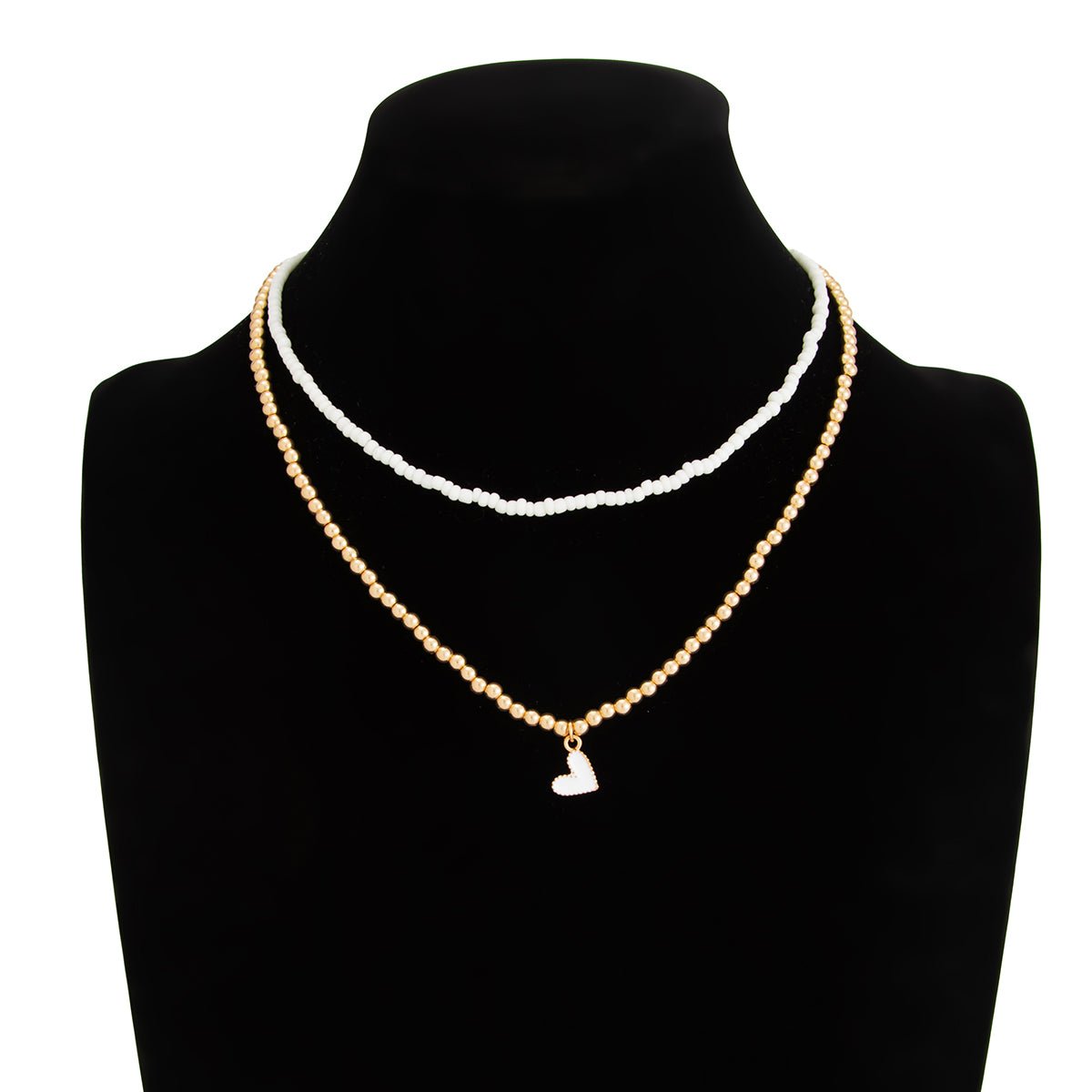 Stylish 2pcs Enamel Heart Pendant Seed Beaded Necklace Set - ArtGalleryZen