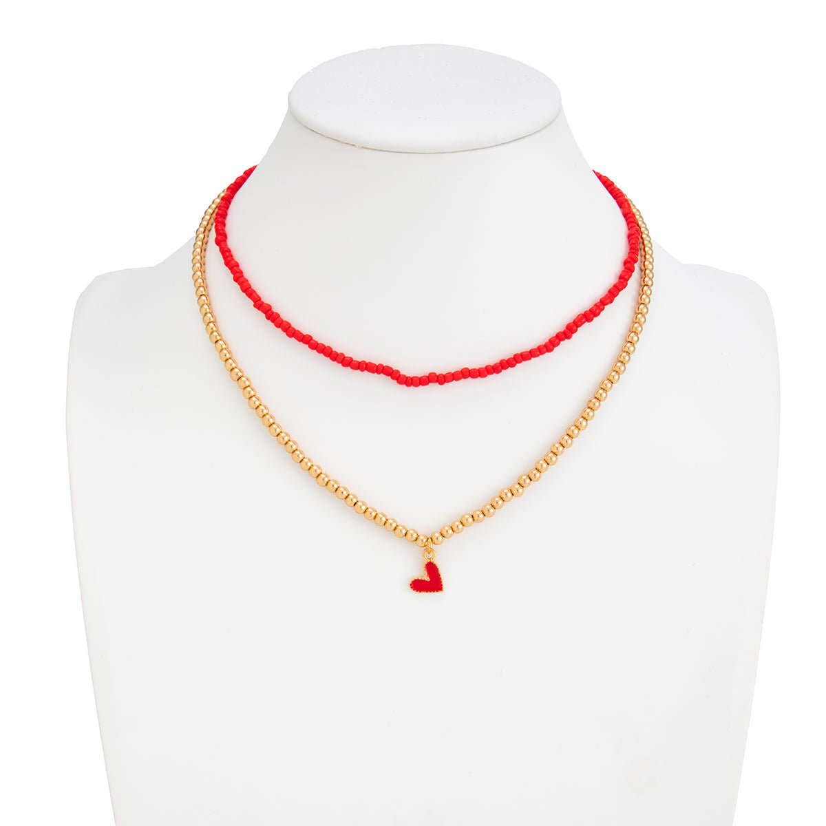 Stylish 2pcs Enamel Heart Pendant Seed Beaded Necklace Set - ArtGalleryZen