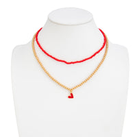 Thumbnail for Stylish 2pcs Enamel Heart Pendant Seed Beaded Necklace Set - ArtGalleryZen