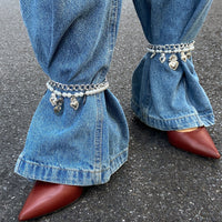 Thumbnail for Stylish 2pcs Flame Heart Charm Pearl Chain Anklet Set - ArtGalleryZen