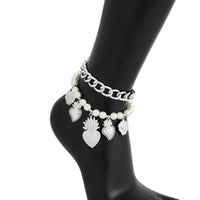 Thumbnail for Stylish 2pcs Flame Heart Charm Pearl Chain Anklet Set - ArtGalleryZen