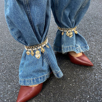 Thumbnail for Stylish 2pcs Flame Heart Charm Pearl Chain Anklet Set - ArtGalleryZen