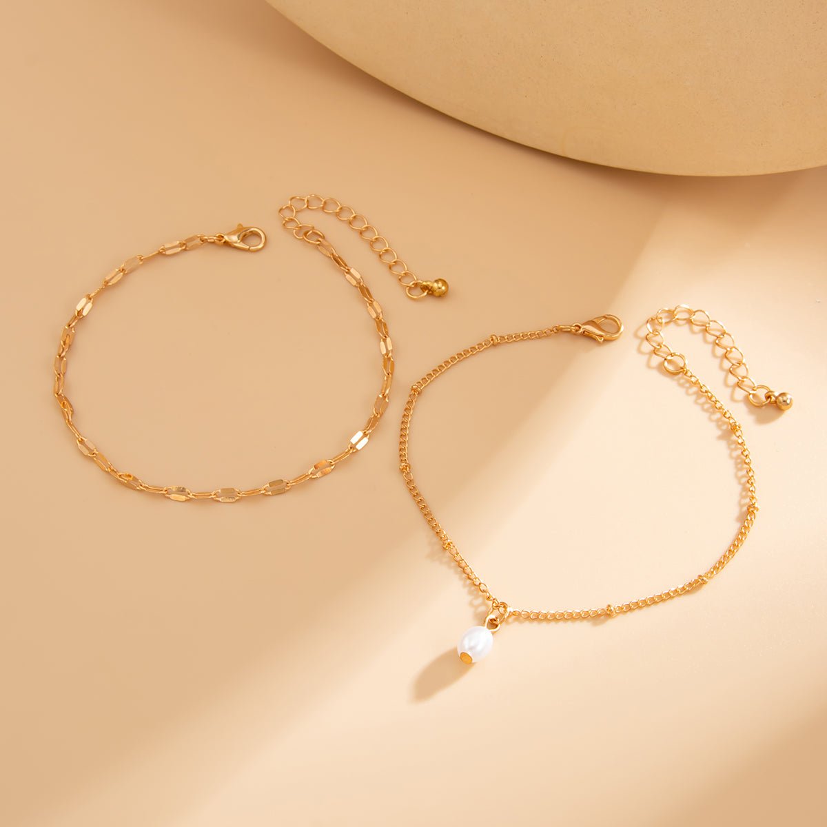 Stylish 2pcs Pearl Charm Saturn Chain Anklet Set - ArtGalleryZen