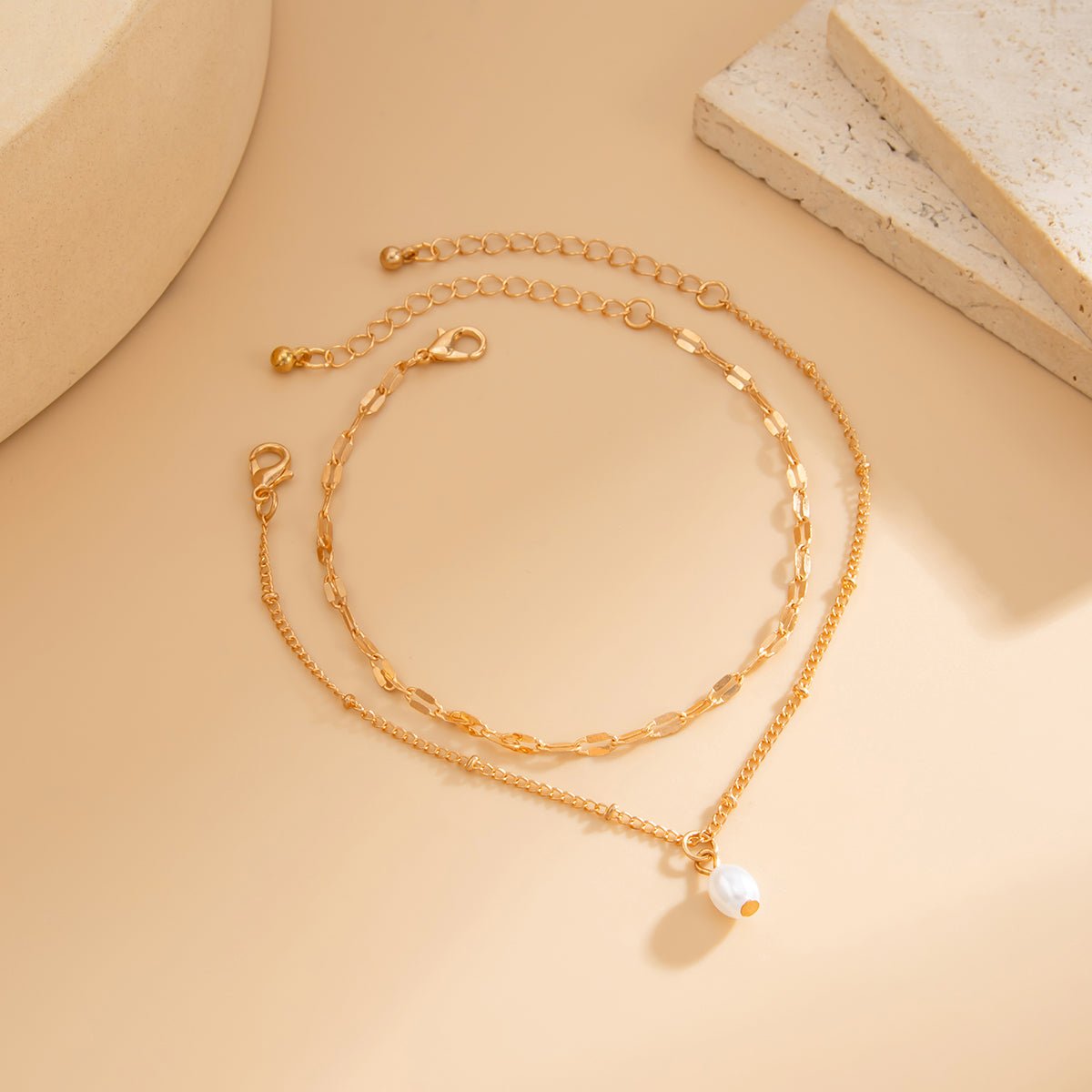 Stylish 2pcs Pearl Charm Saturn Chain Anklet Set - ArtGalleryZen