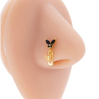 Thumbnail for Stylish Black CZ Inlaid Stainless Steel Butterfly Spider Web Nose Piercing Nose Stud - ArtGalleryZen