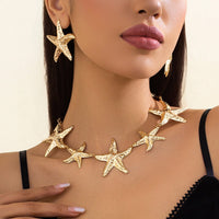 Thumbnail for Stylish Chunky Gold Silver Tone Starfish Necklace Earrings Set - ArtGalleryZen