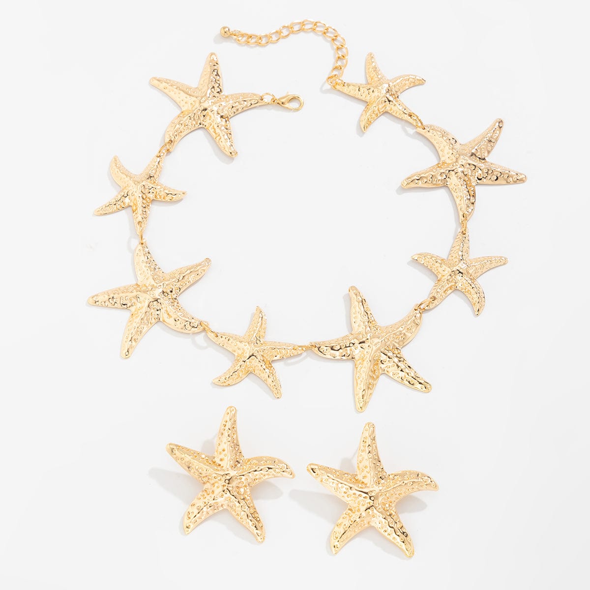 Stylish Chunky Gold Silver Tone Starfish Necklace Earrings Set - ArtGalleryZen