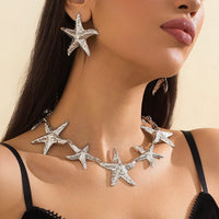 Thumbnail for Stylish Chunky Gold Silver Tone Starfish Necklace Earrings Set - ArtGalleryZen