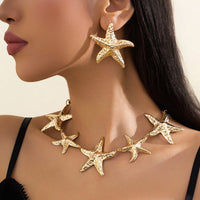 Thumbnail for Stylish Chunky Gold Silver Tone Starfish Necklace Earrings Set - ArtGalleryZen