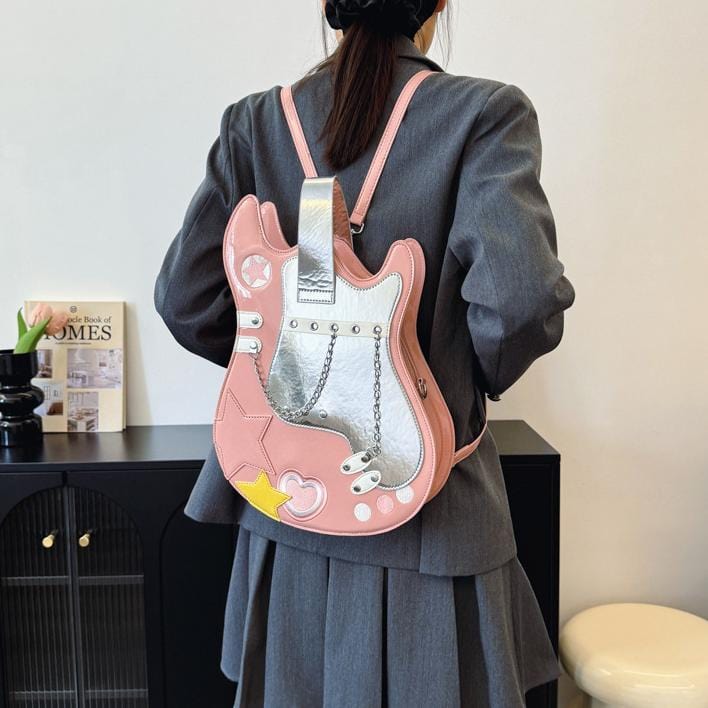 Stylish Guitar Bass Shape PU Leather Backpack Bag - ArtGalleryZen