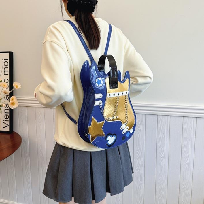 Stylish Guitar Bass Shape PU Leather Backpack Bag - ArtGalleryZen