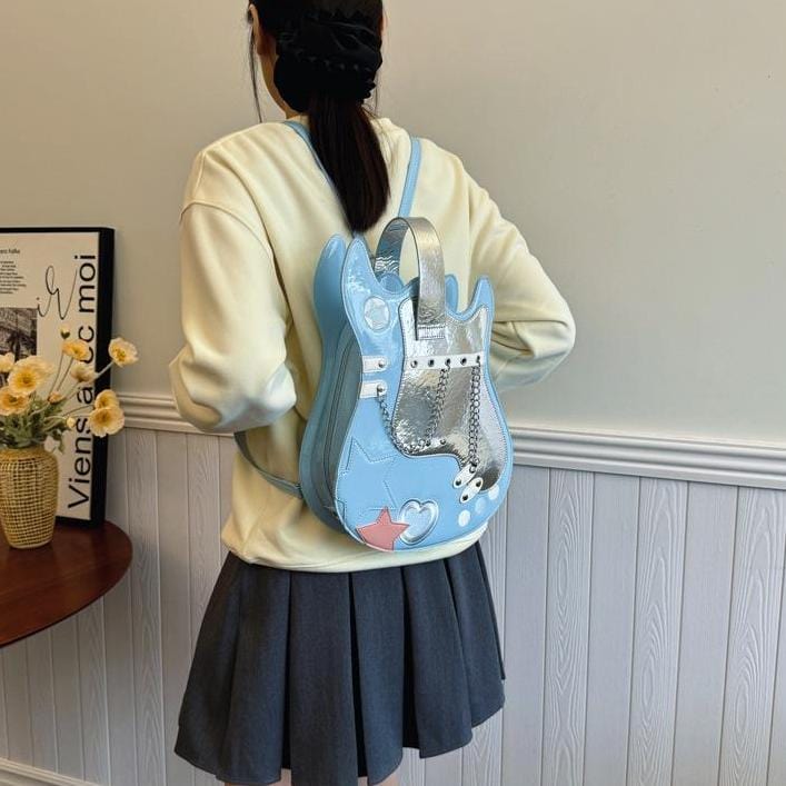 Stylish Guitar Bass Shape PU Leather Backpack Bag - ArtGalleryZen