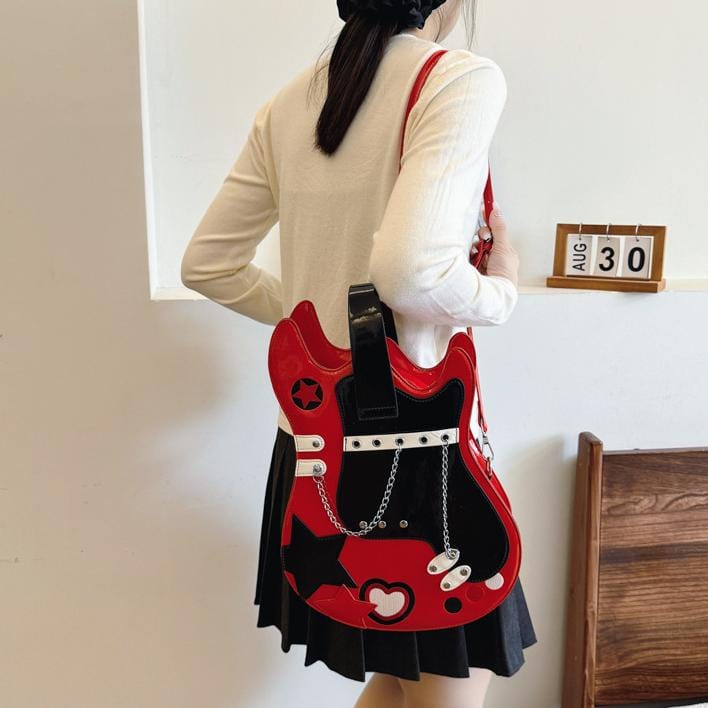 Stylish Guitar Bass Shape PU Leather Backpack Bag - ArtGalleryZen