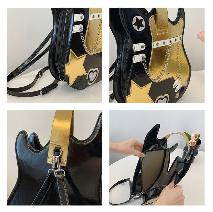 Stylish Guitar Bass Shape PU Leather Backpack Bag - ArtGalleryZen