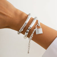 Thumbnail for Stylish Layered Chunky Lock Charm Curb Ball Chain Bracelet Set - ArtGalleryZen