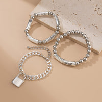 Thumbnail for Stylish Layered Chunky Lock Charm Curb Ball Chain Bracelet Set - ArtGalleryZen