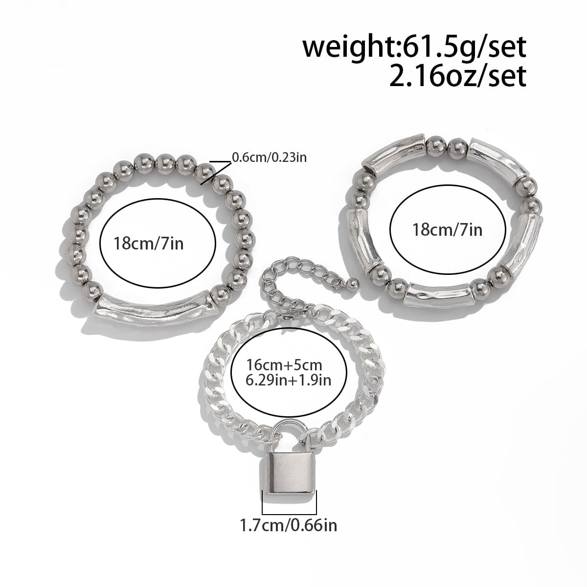 Stylish Layered Chunky Lock Charm Curb Ball Chain Bracelet Set - ArtGalleryZen